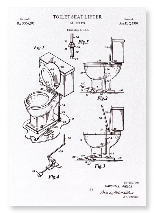 PATENT OF TOILET SEAT LIFTER (1970): Patent Art Print