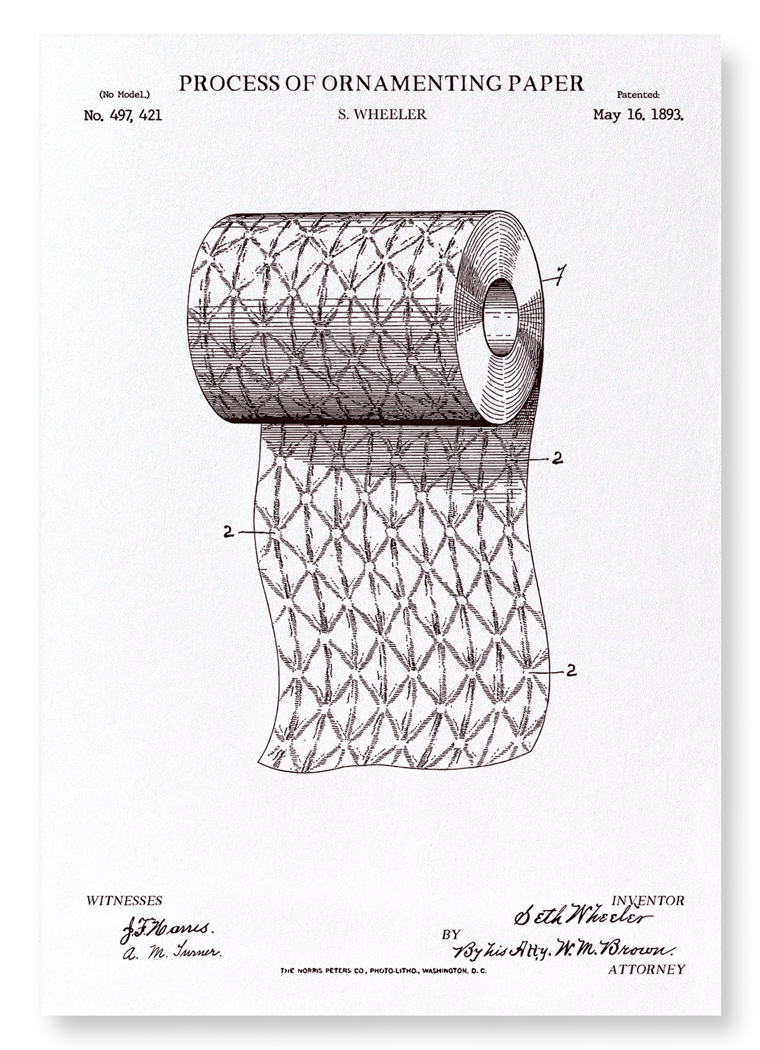 PATENT OF PROCESS OF ORNAMENTING PAPER (1893): Patent Art Print