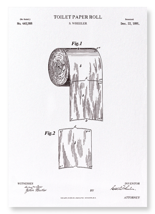 PATENT OF TOILET PAPER ROLL (1891): Patent Art Print