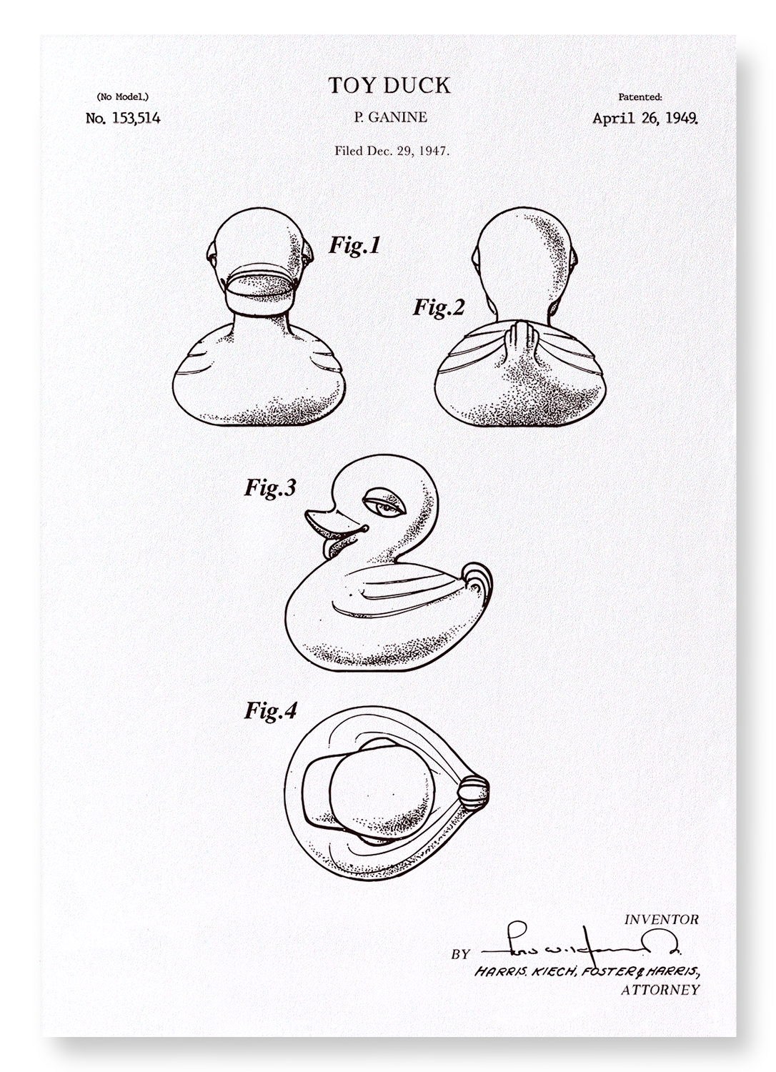 PATENT OF TOY DUCK (1949): Patent Art Print