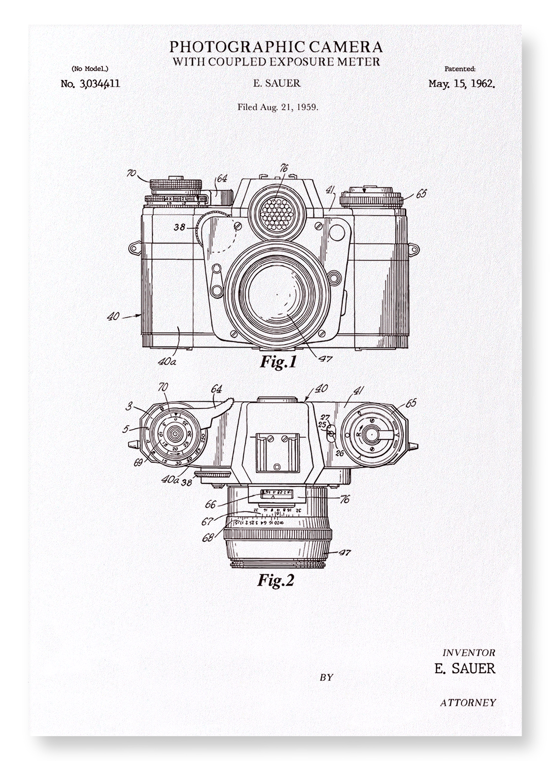 PATENT OF PHOTOGRAPHIC CAMERA  (1962): Patent Art Print