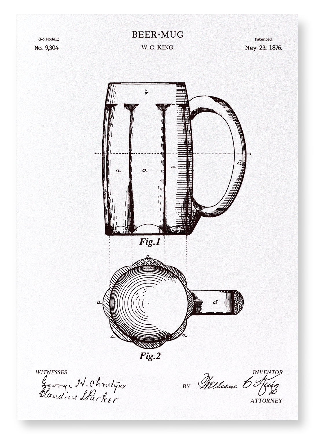 PATENT OF BEER-MUG (1876): Patent Art Print