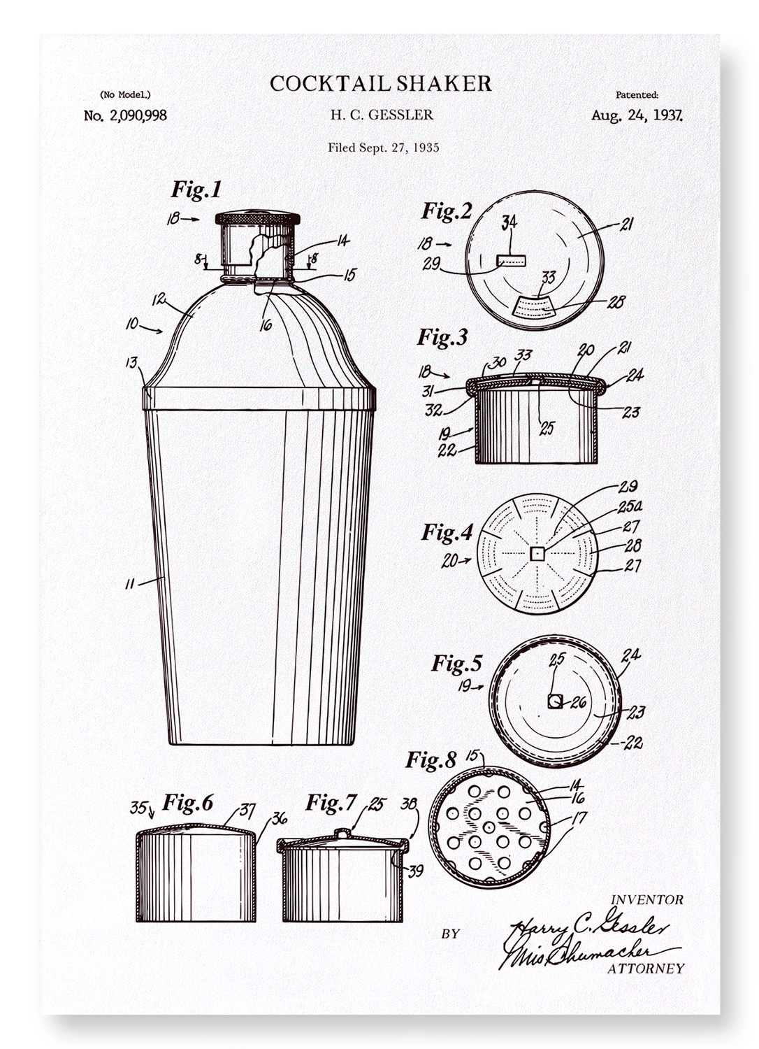 PATENT OF COCKTAIL SHAKER (1937): Patent Art Print