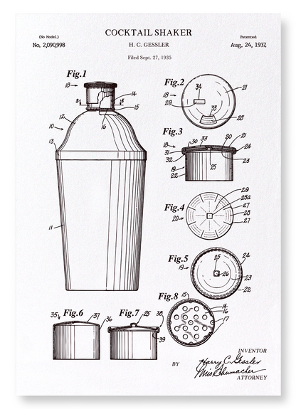 PATENT OF COCKTAIL SHAKER (1937): Patent Art Print