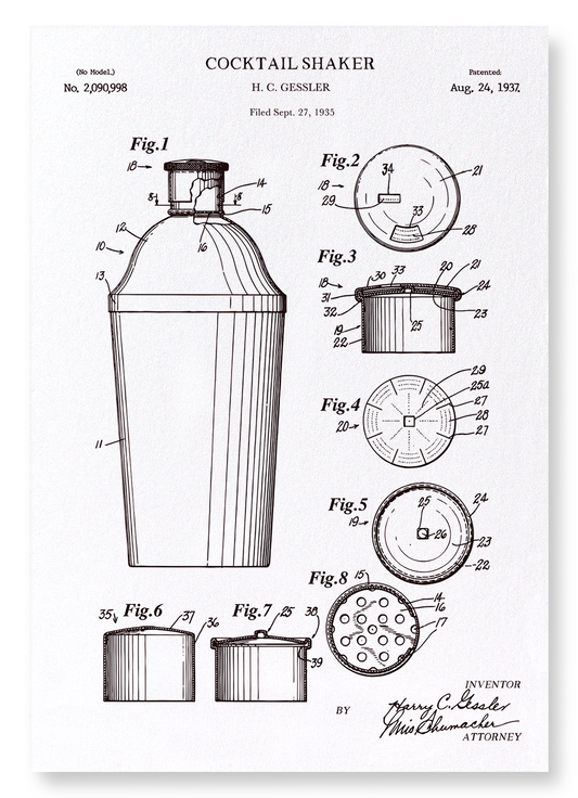 PATENT OF COCKTAIL SHAKER (1937): Patent Art Print