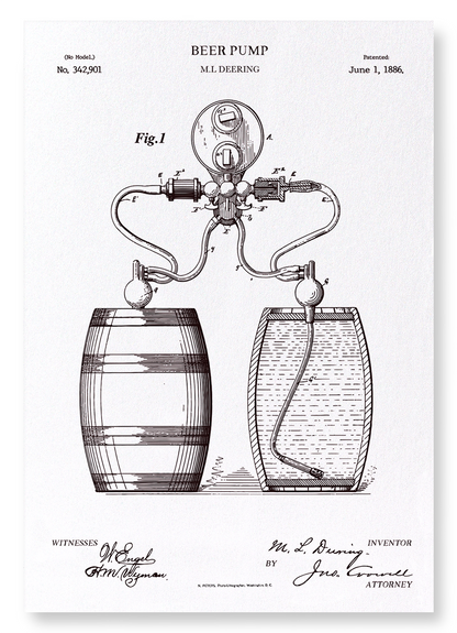 PATENT OF BEER PUMP (1886): Patent Art Print