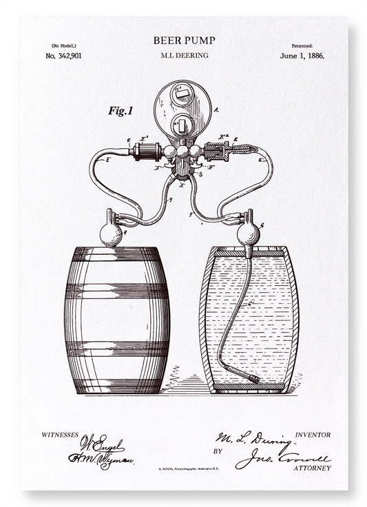 PATENT OF BEER PUMP (1886): Patent Art Print