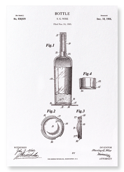 PATENT OF BOTTLE (1906): Patent Art Print