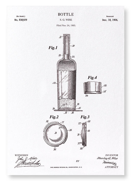 PATENT OF BOTTLE (1906): Patent Art Print