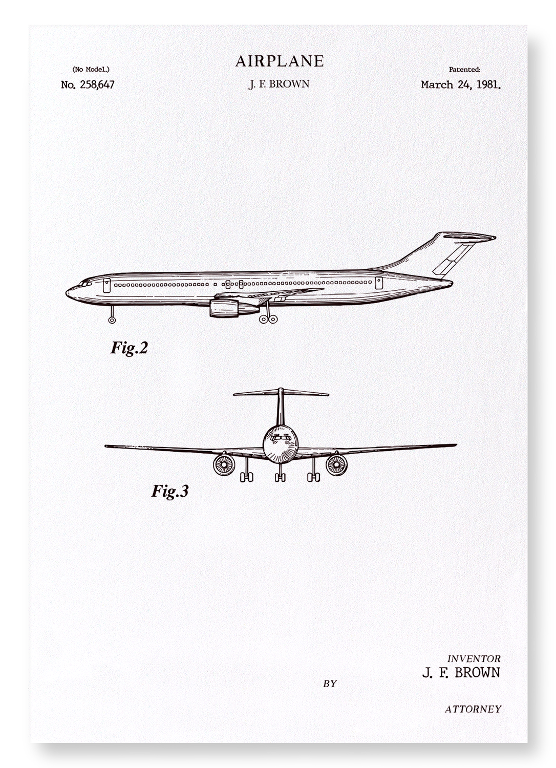 PATENT OF AIRPLANE (1981): Patent Art Print
