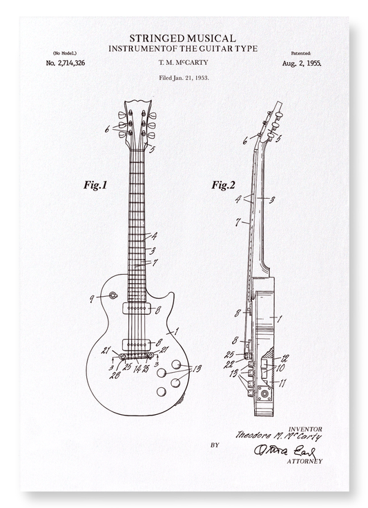 PATENT OF GUITAR (1955): Patent Art Print