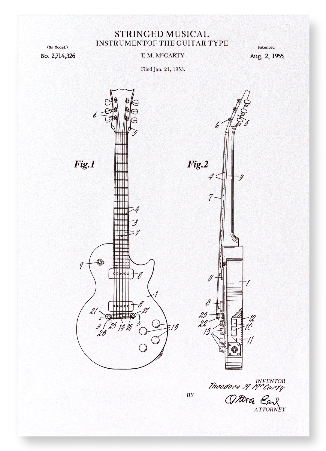 PATENT OF GUITAR (1955): Patent Art Print