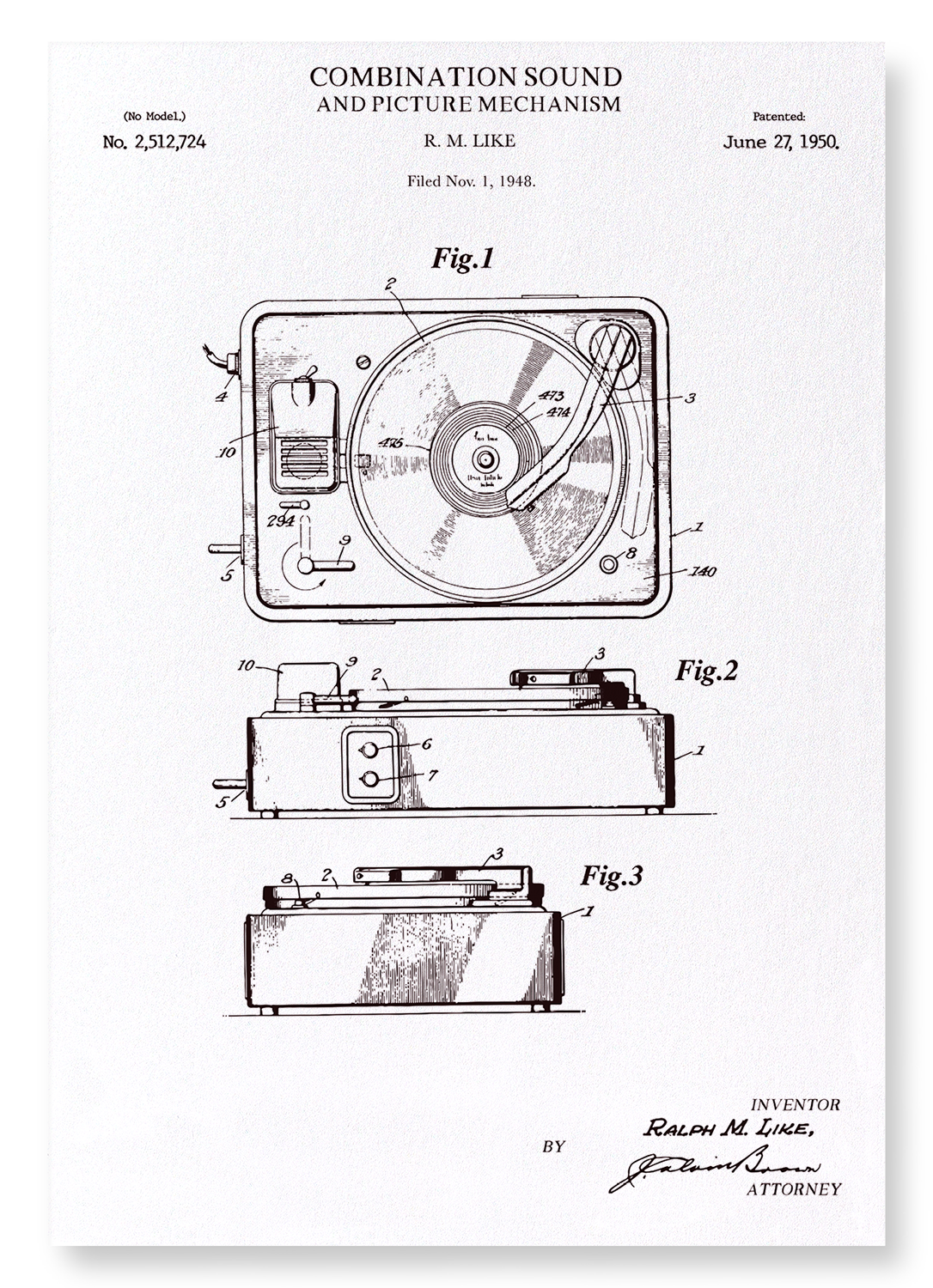 PATENT OF SOUND AND PICTURE MECHANISM (1950): Patent Art Print