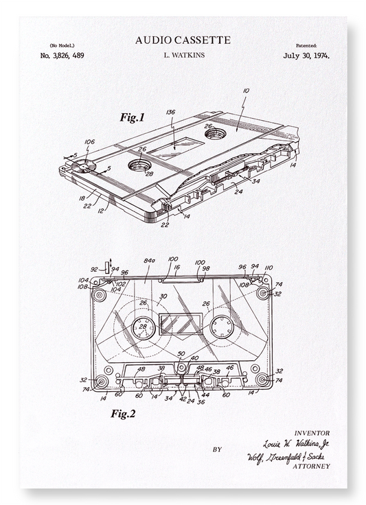 PATENT OF AUDIO CASSETTE (1974): Patent Art Print