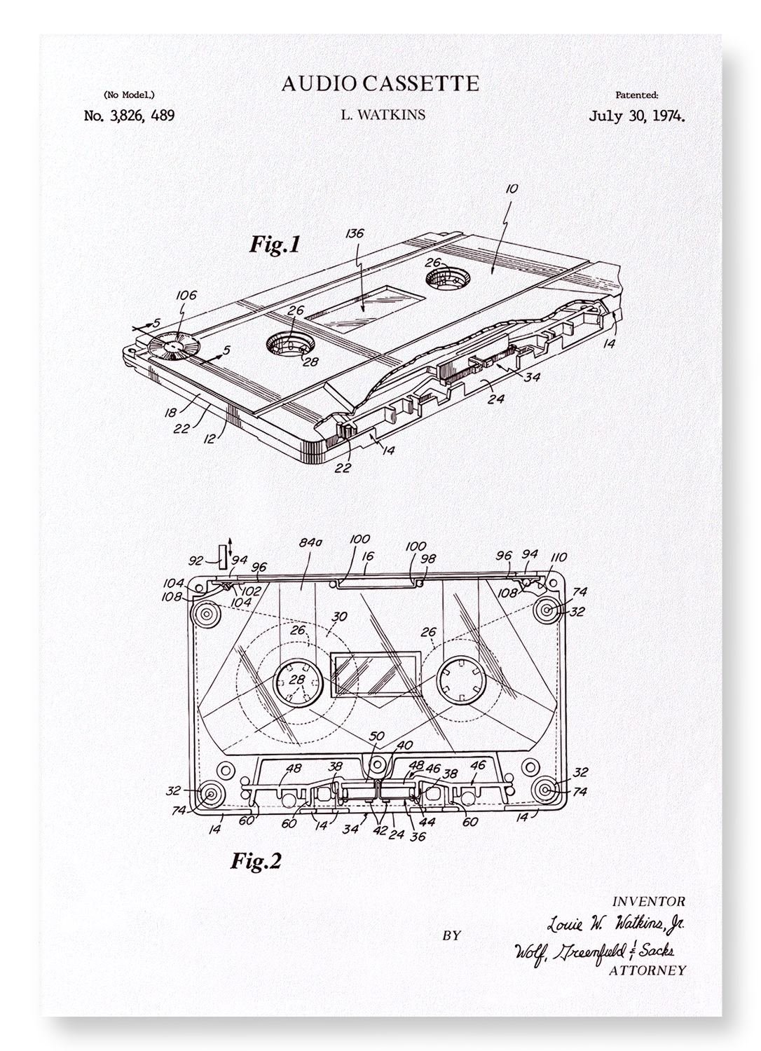PATENT OF AUDIO CASSETTE (1974): Patent Art Print