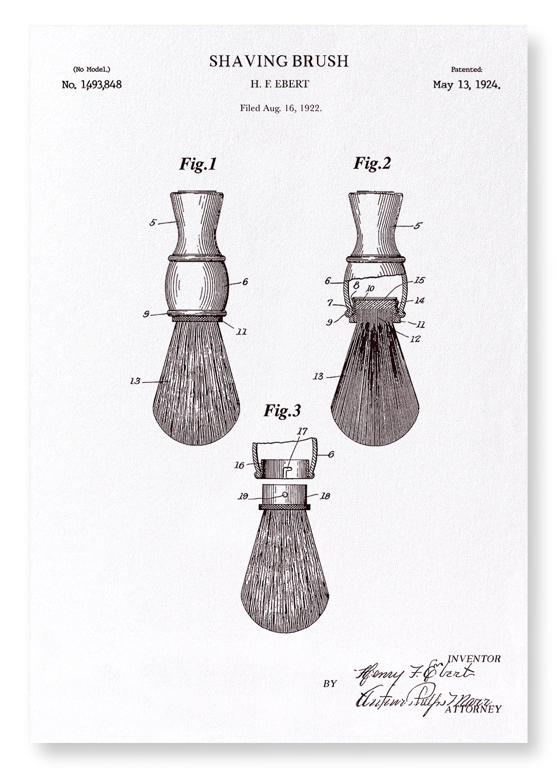 PATENT OF SHAVING BRUSH (1924): Patent Art Print