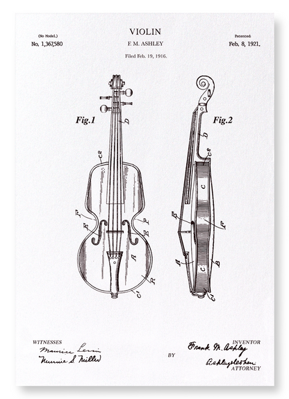 PATENT OF VIOLIN (1921): Patent Art Print