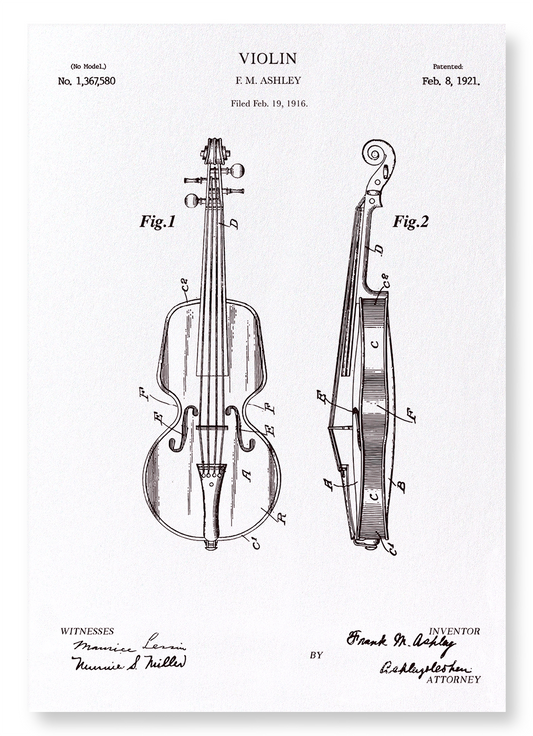PATENT OF VIOLIN (1921): Patent Art Print