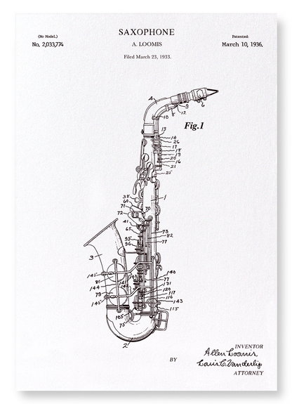 PATENT OF SAXOPHONE (1936): Patent Art Print