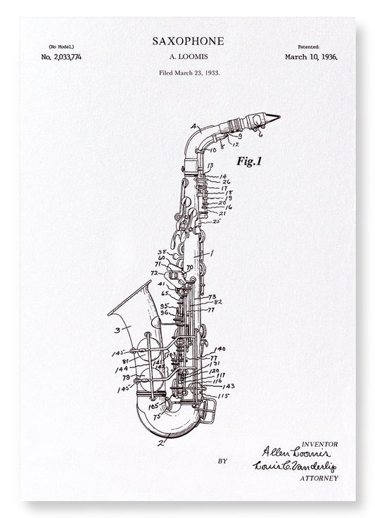 PATENT OF SAXOPHONE (1936): Patent Art Print