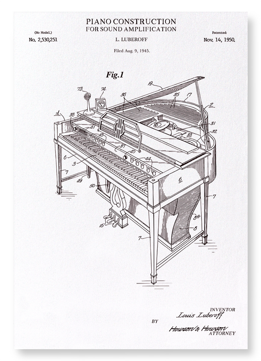 PATENT OF PIANO CONSTRUCTION (1950): Patent Art Print