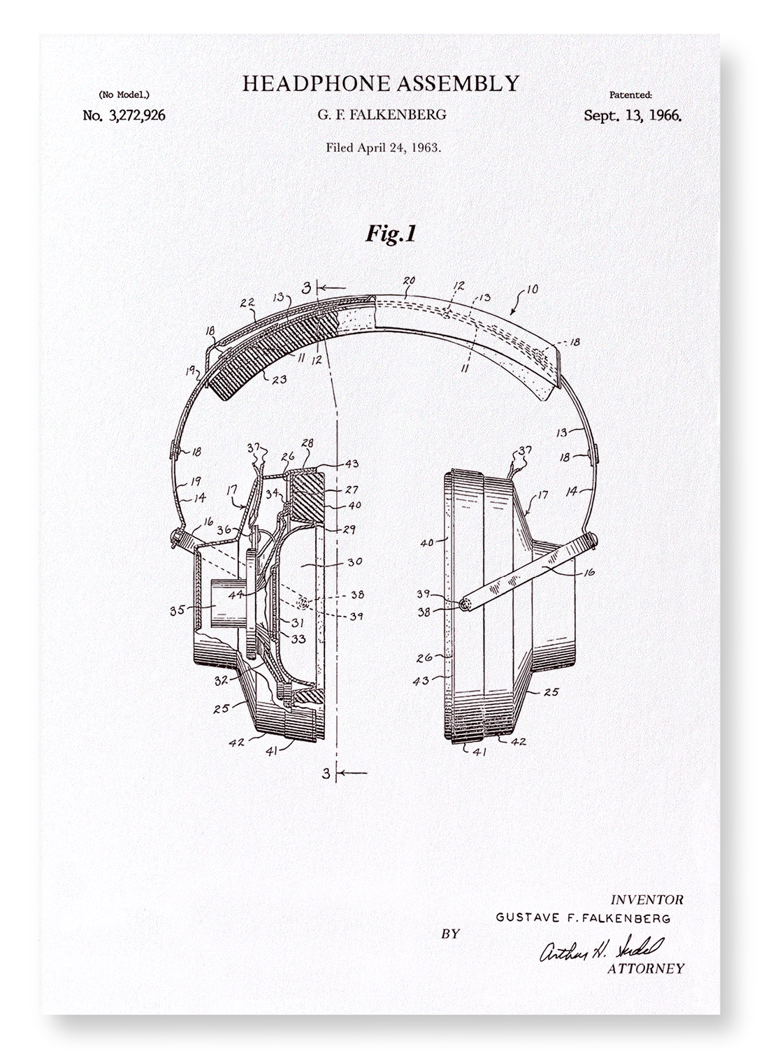 PATENT OF HEADPHONE (1966): Patent Art Print