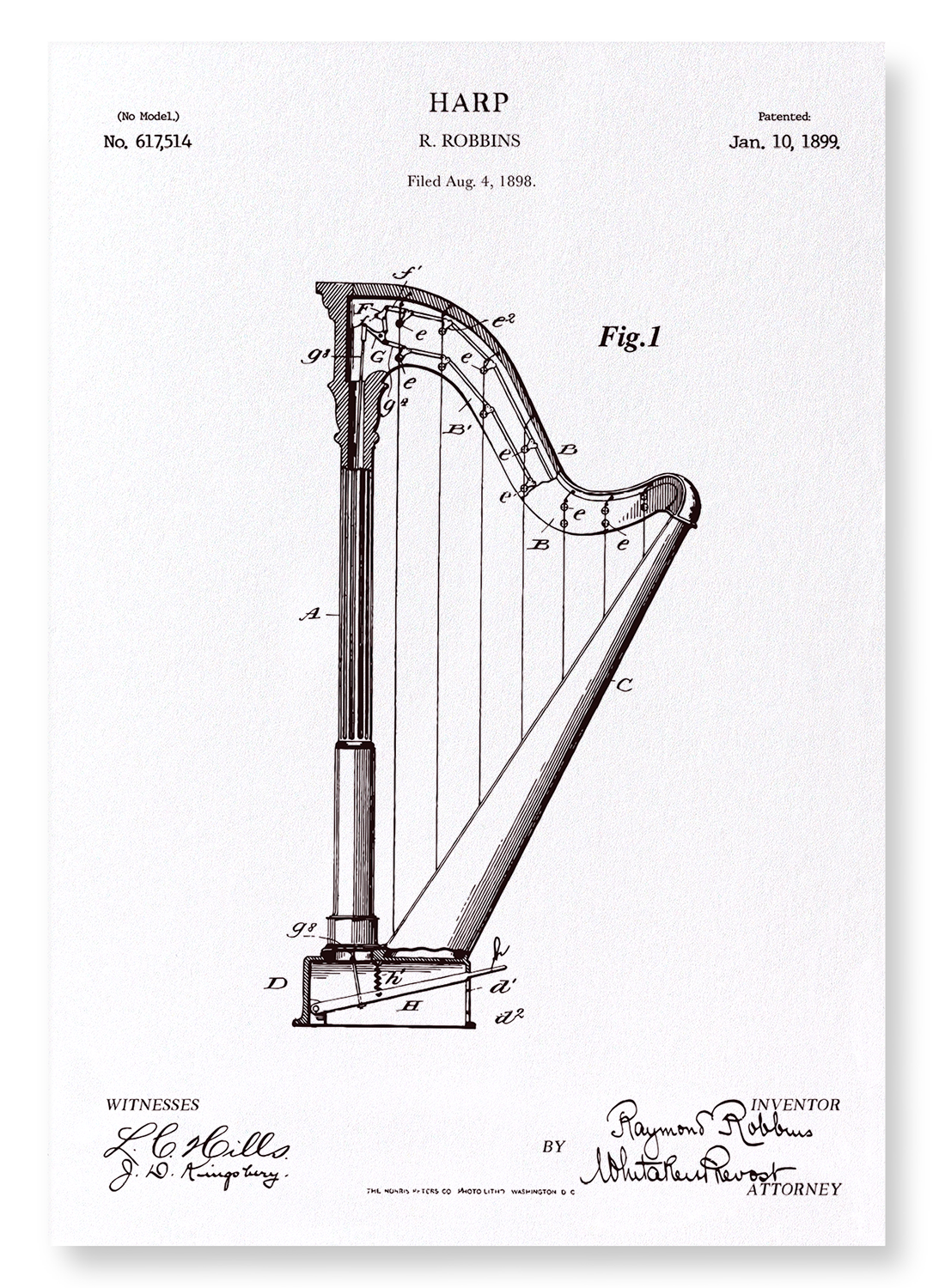 PATENT OF HARP (1899): Patent Art Print