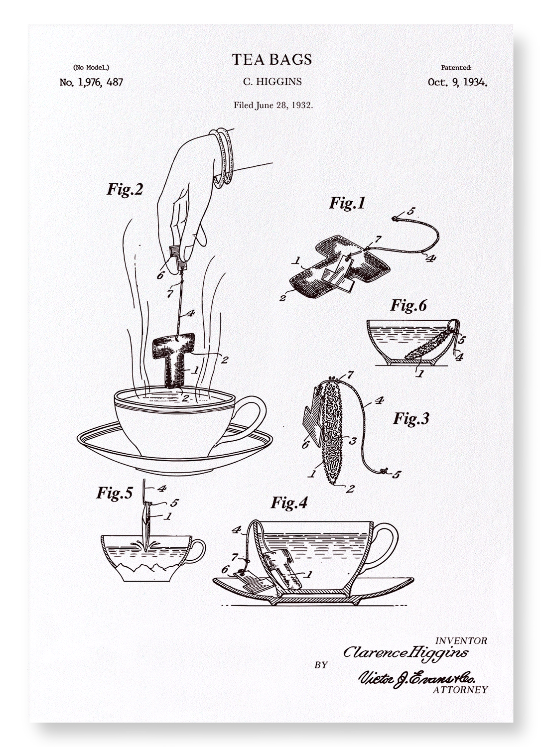 PATENT OF TEA BAGS (1934): Patent Art Print