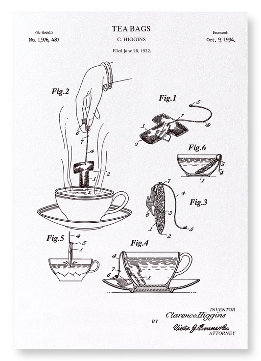 PATENT OF TEA BAGS (1934): Patent Art Print