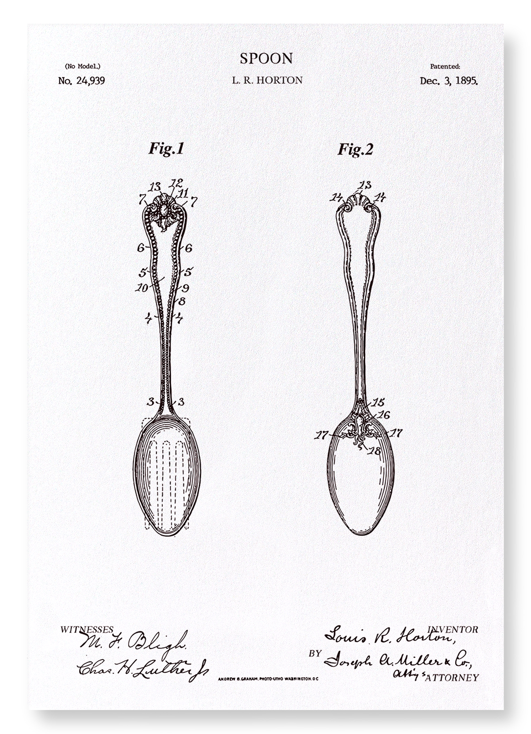 PATENT OF SPOON (1895): Patent Art Print