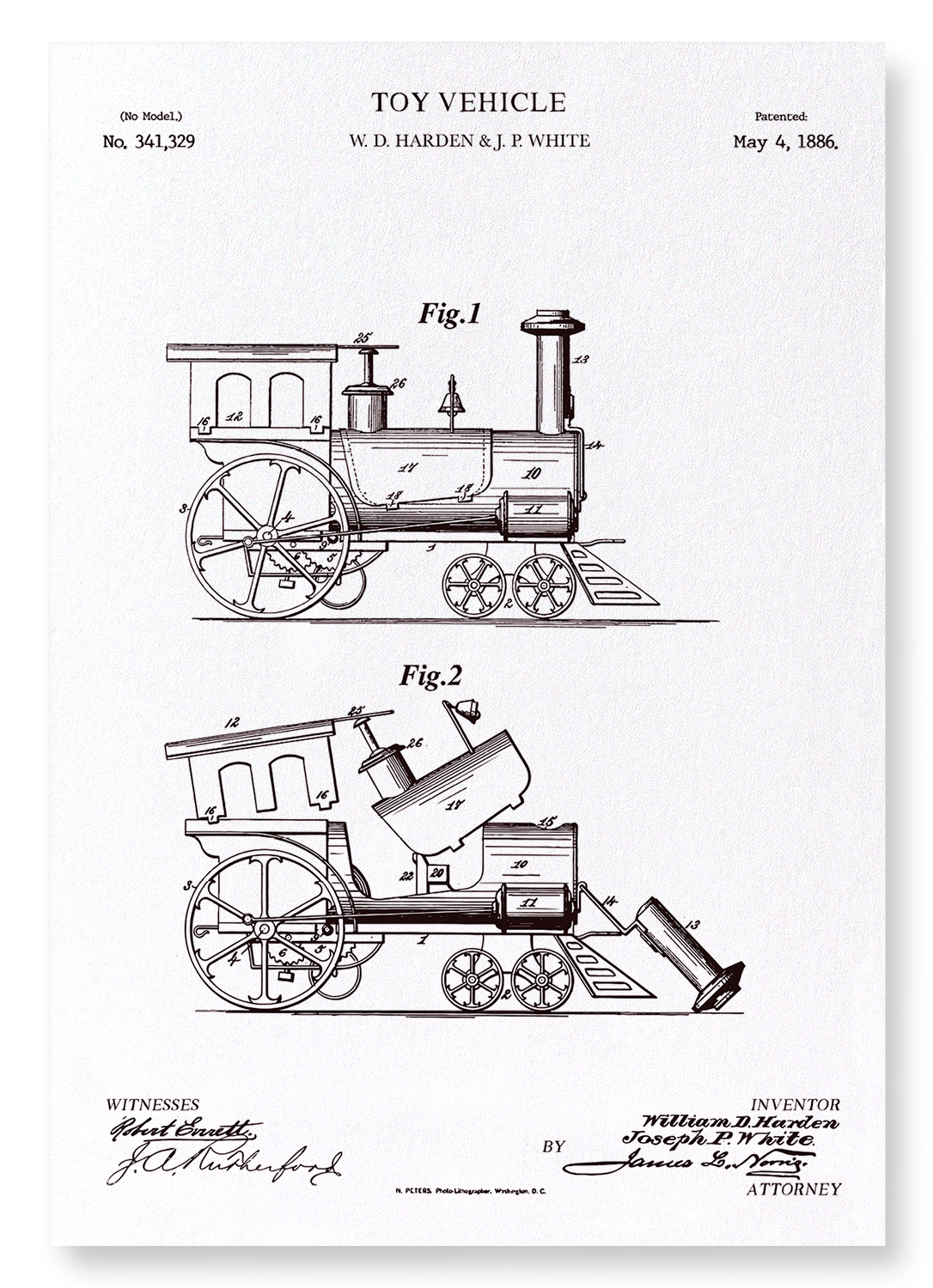 PATENT OF TOY TRAIN (1886): Patent Art Print