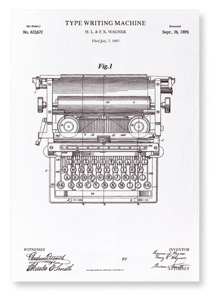 PATENT OF TYPE WRITING MACHINE (1889): Patent Art Print