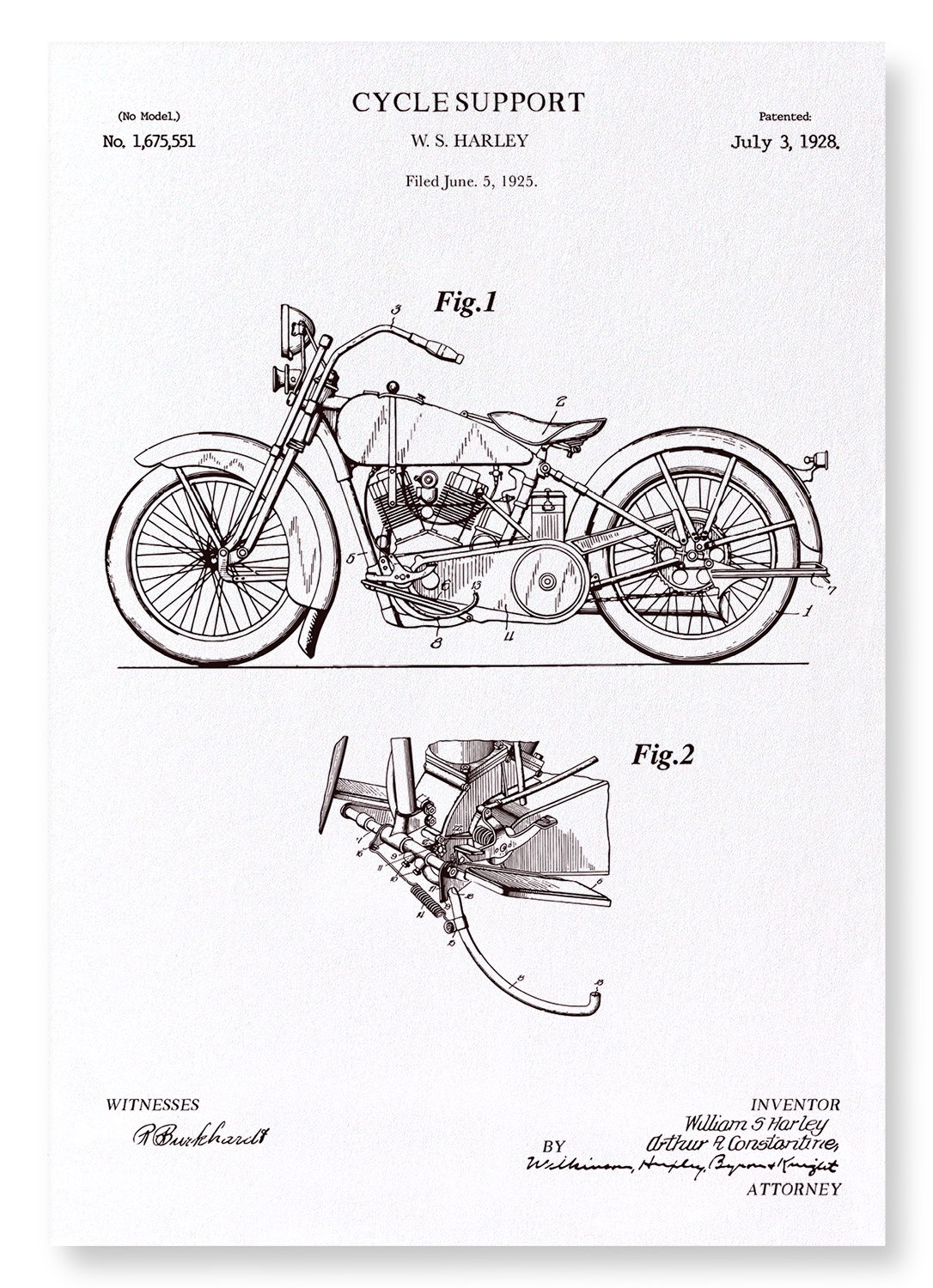 PATENT OF CYCLE SUPPORT (1928): Patent Art Print