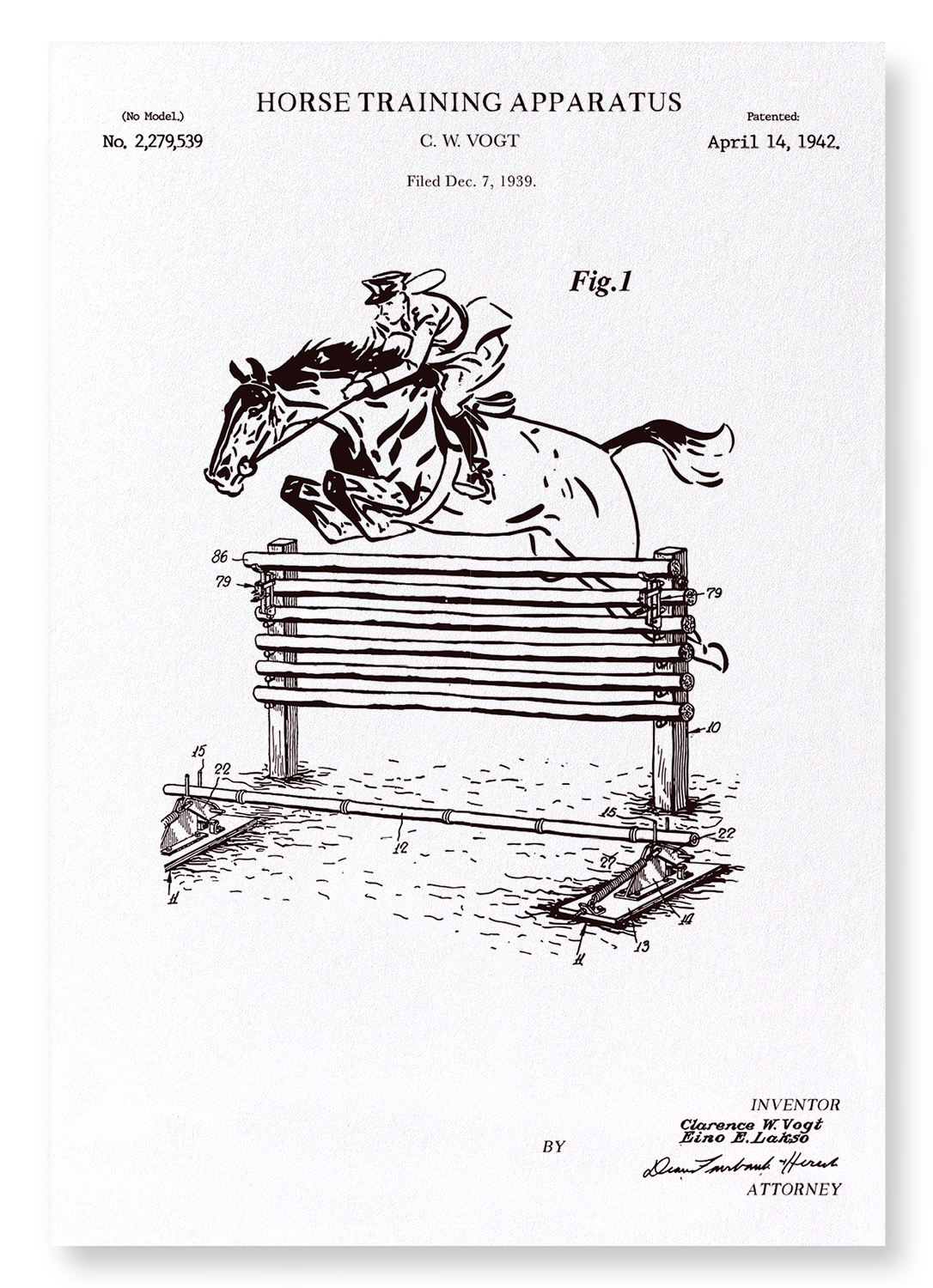 PATENT OF HORSE TRAINING APPARATUS (1942): Patent Art Print