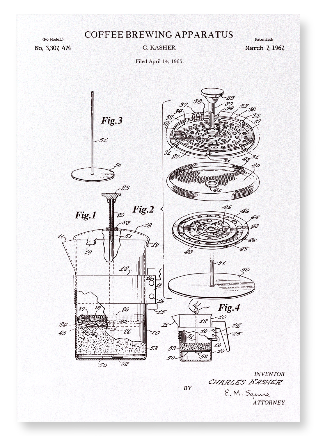 PATENT OF COFFEE BREWING APPARATUS (1967): Patent Art Print