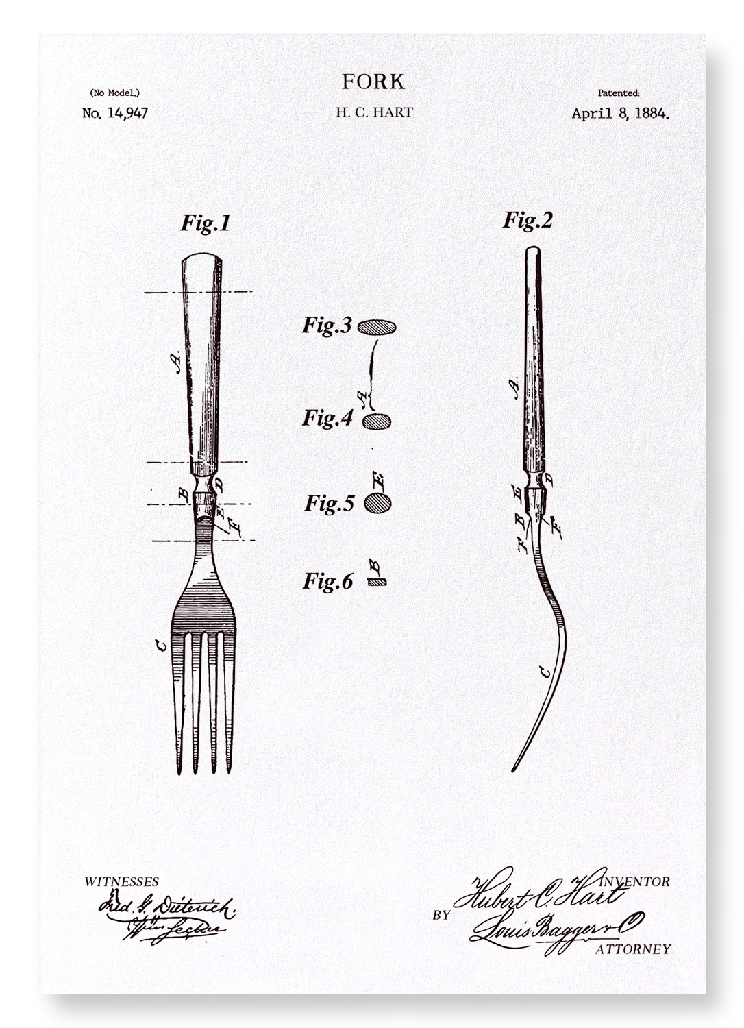 PATENT OF FORK (1884): Patent Art Print