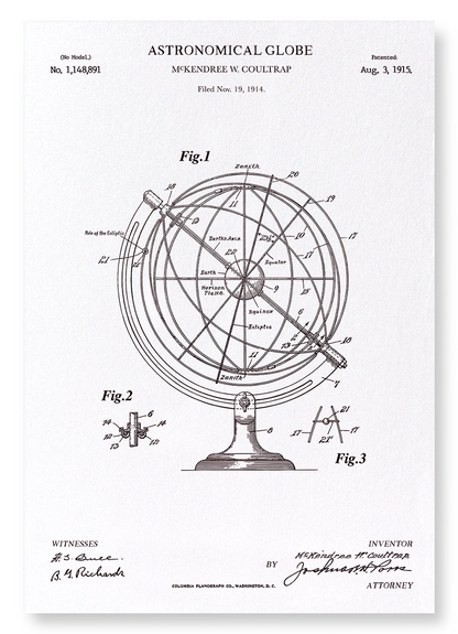 PATENT OF ASTRONOMICAL GLOBE (1915): Patent Art Print