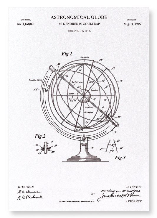 PATENT OF ASTRONOMICAL GLOBE (1915): Patent Art Print