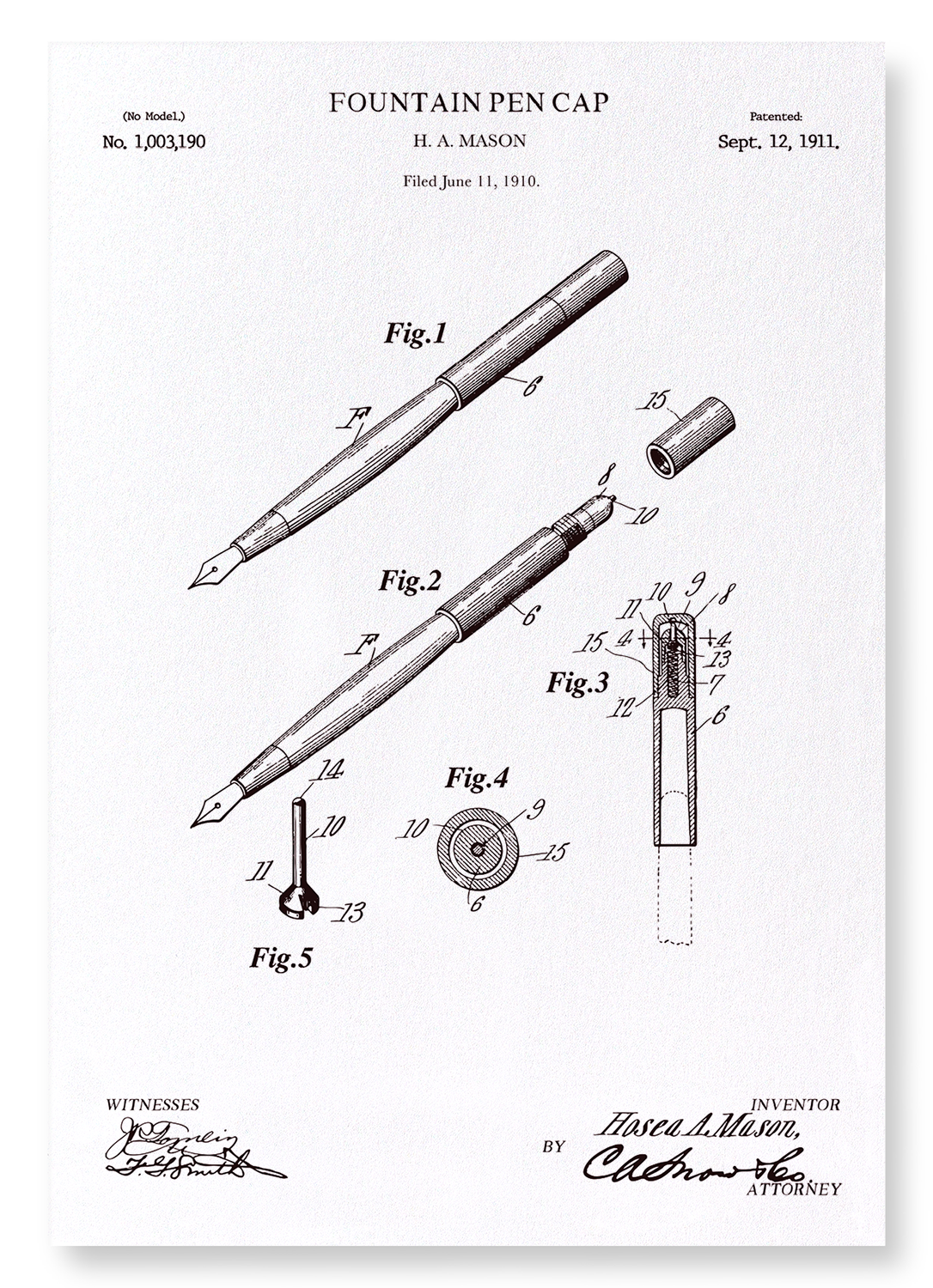 PATENT OF FOUNTAIN PEN CAP (1911): Patent Art Print