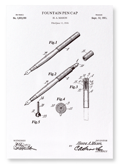 PATENT OF FOUNTAIN PEN CAP (1911): Patent Art Print