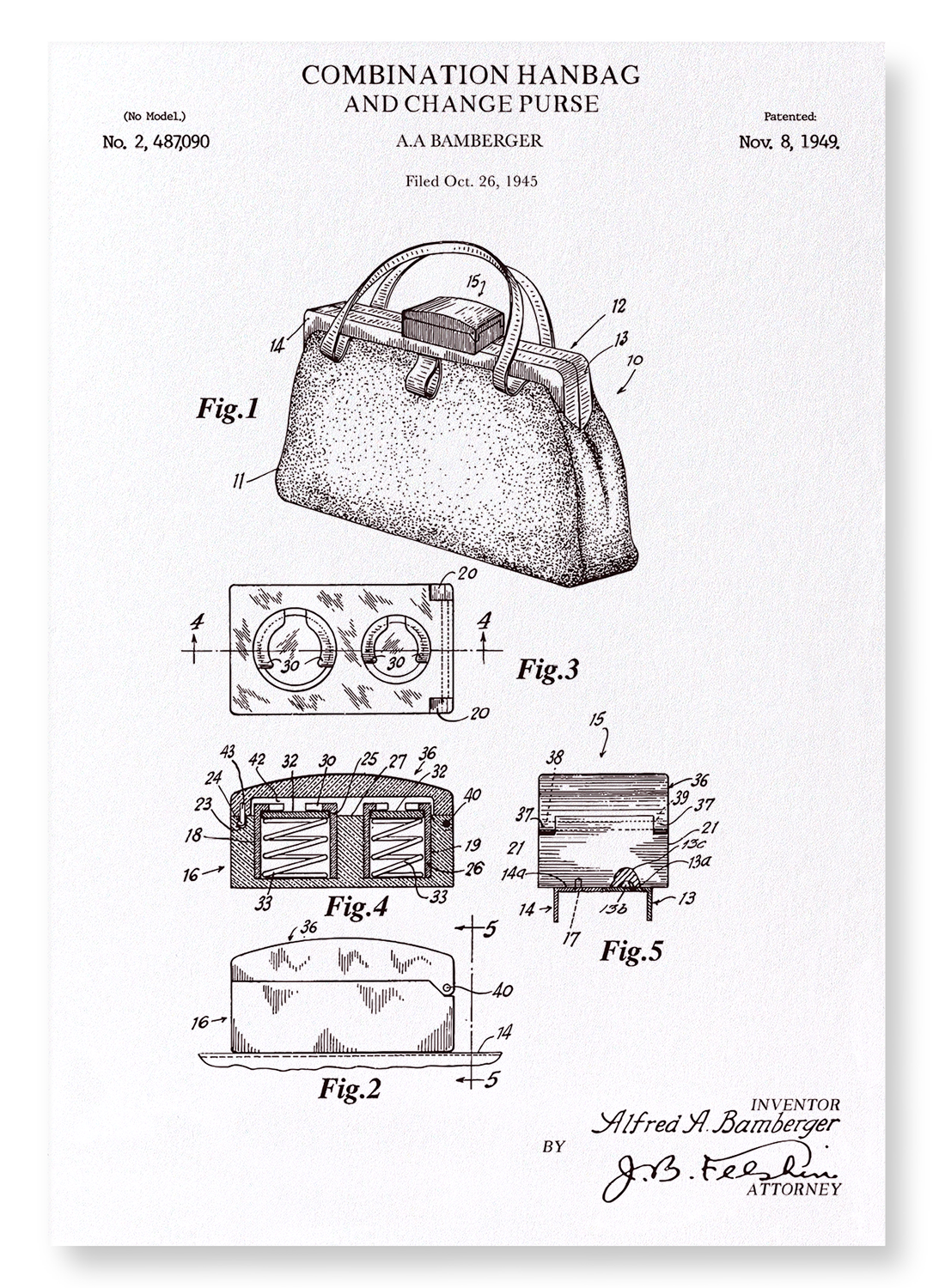 PATENT OF HANDBAG (1949): Patent Art Print