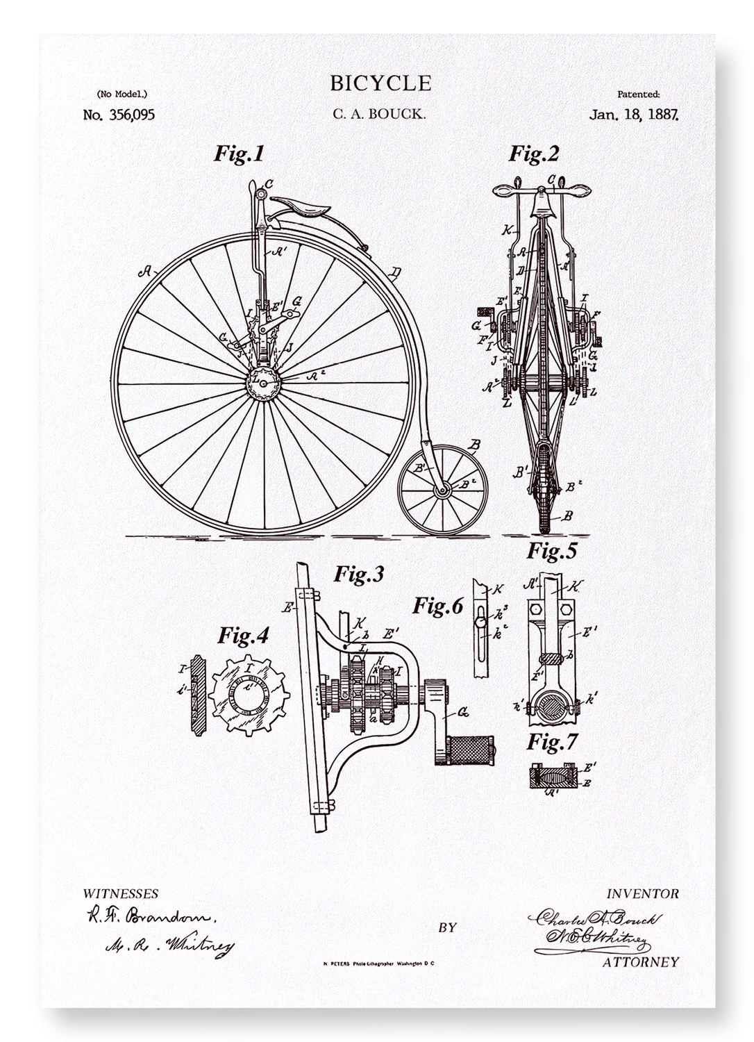 PATENT OF BICYCLE (1887): Patent Art Print