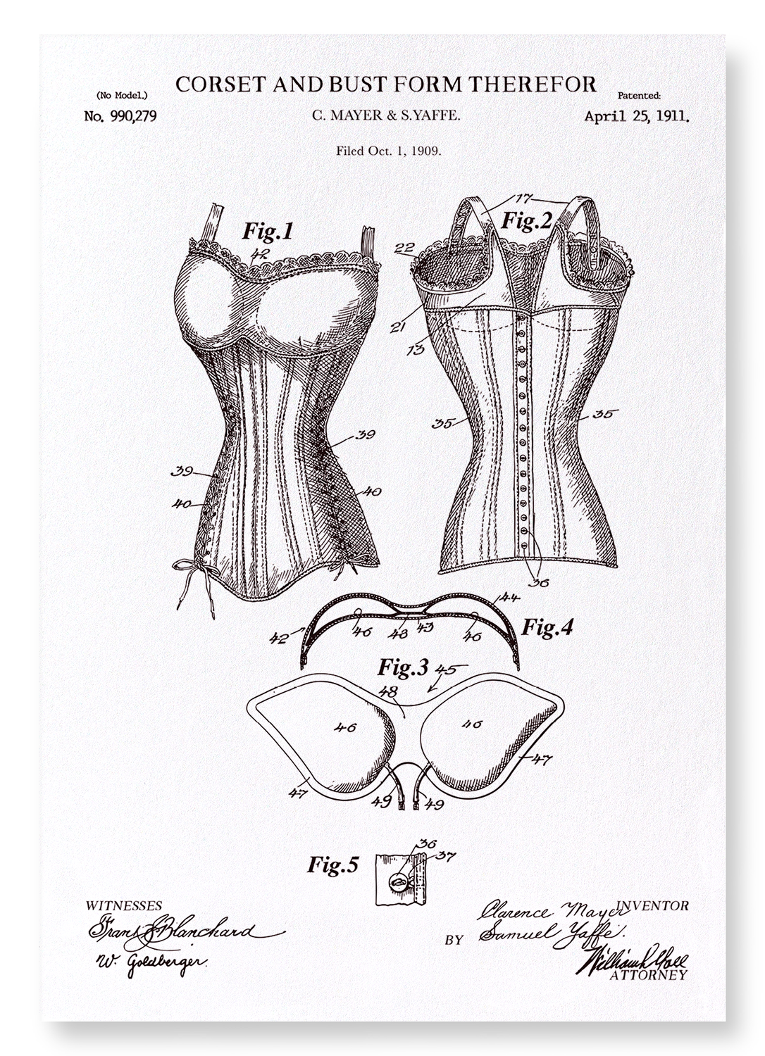 PATENT OF CORSET AND BUST (1911): Patent Art Print