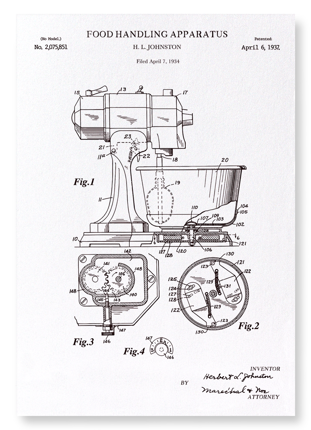 PATENT OF FOOD HANDLING APPARATUS (1937): Patent Art Print