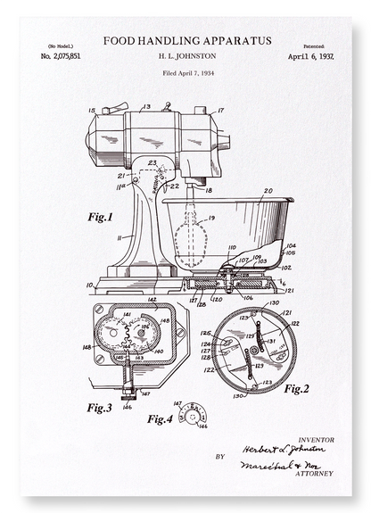 PATENT OF FOOD HANDLING APPARATUS (1937): Patent Art Print