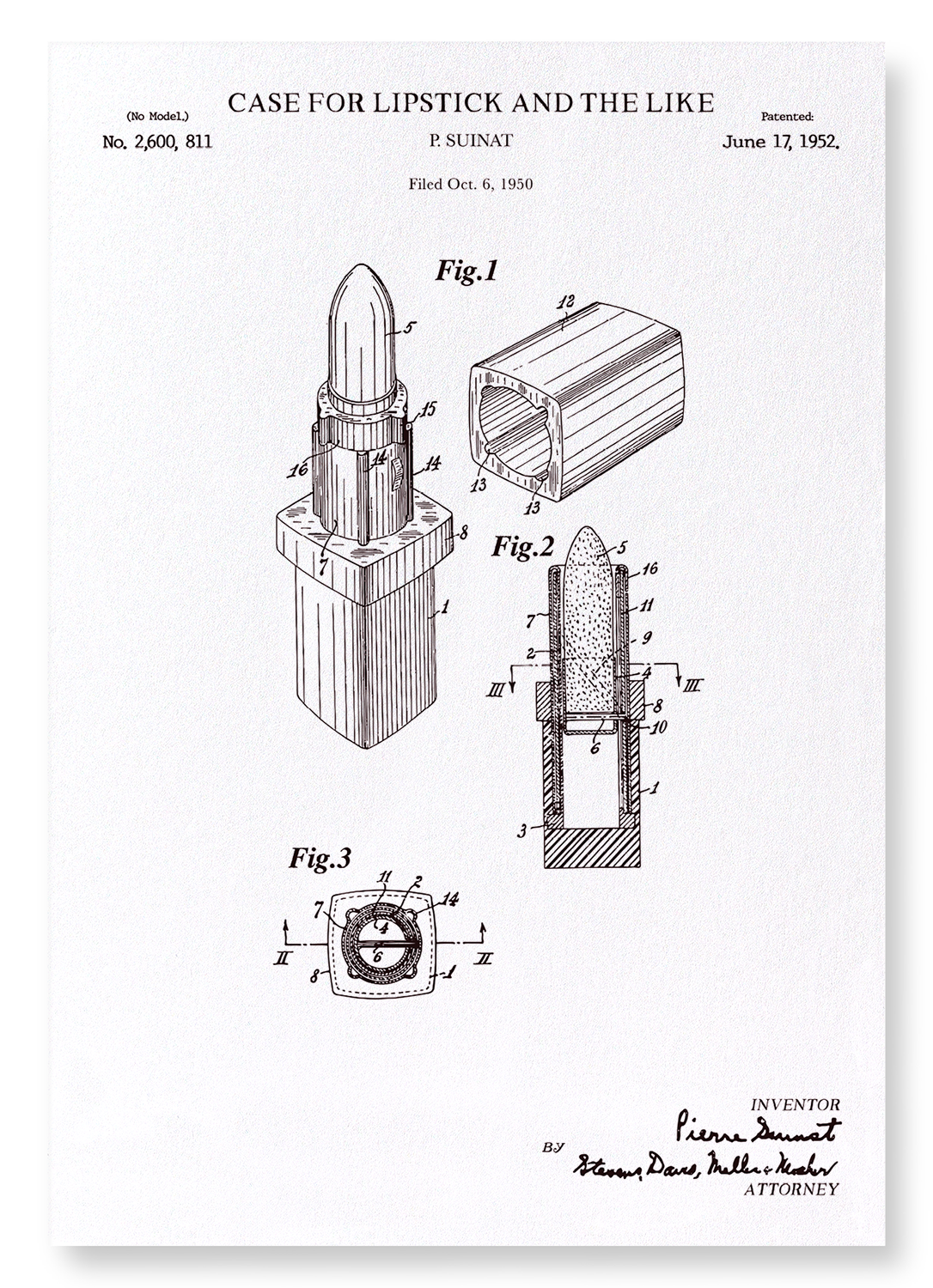 PATENT OF LIPSTICK CASE (1952): Patent Art Print