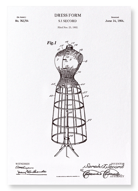 PATENT OF DRESS FORM (1904): Patent Art Print