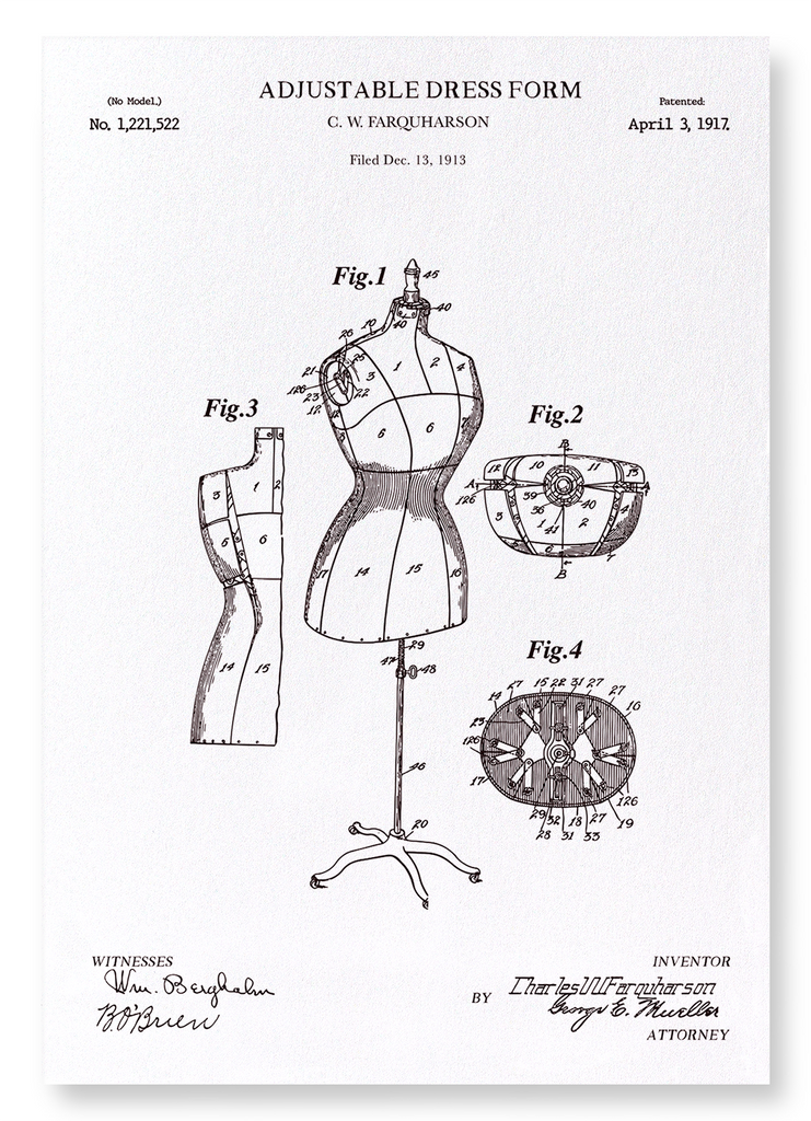 underneath dress slip PATENT OF ADJUSTABLE DRESS FORM (1917): Patent Art Print — Ezen Trade