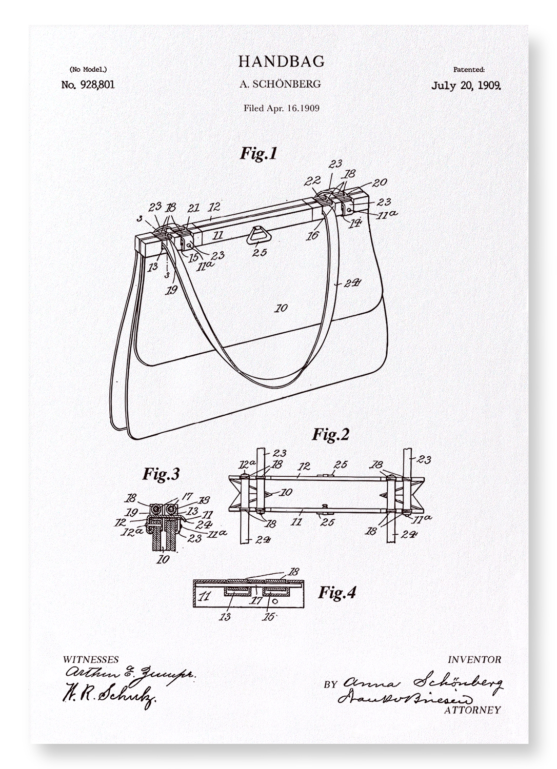 PATENT OF HANDBAG (1909): Patent Art Print