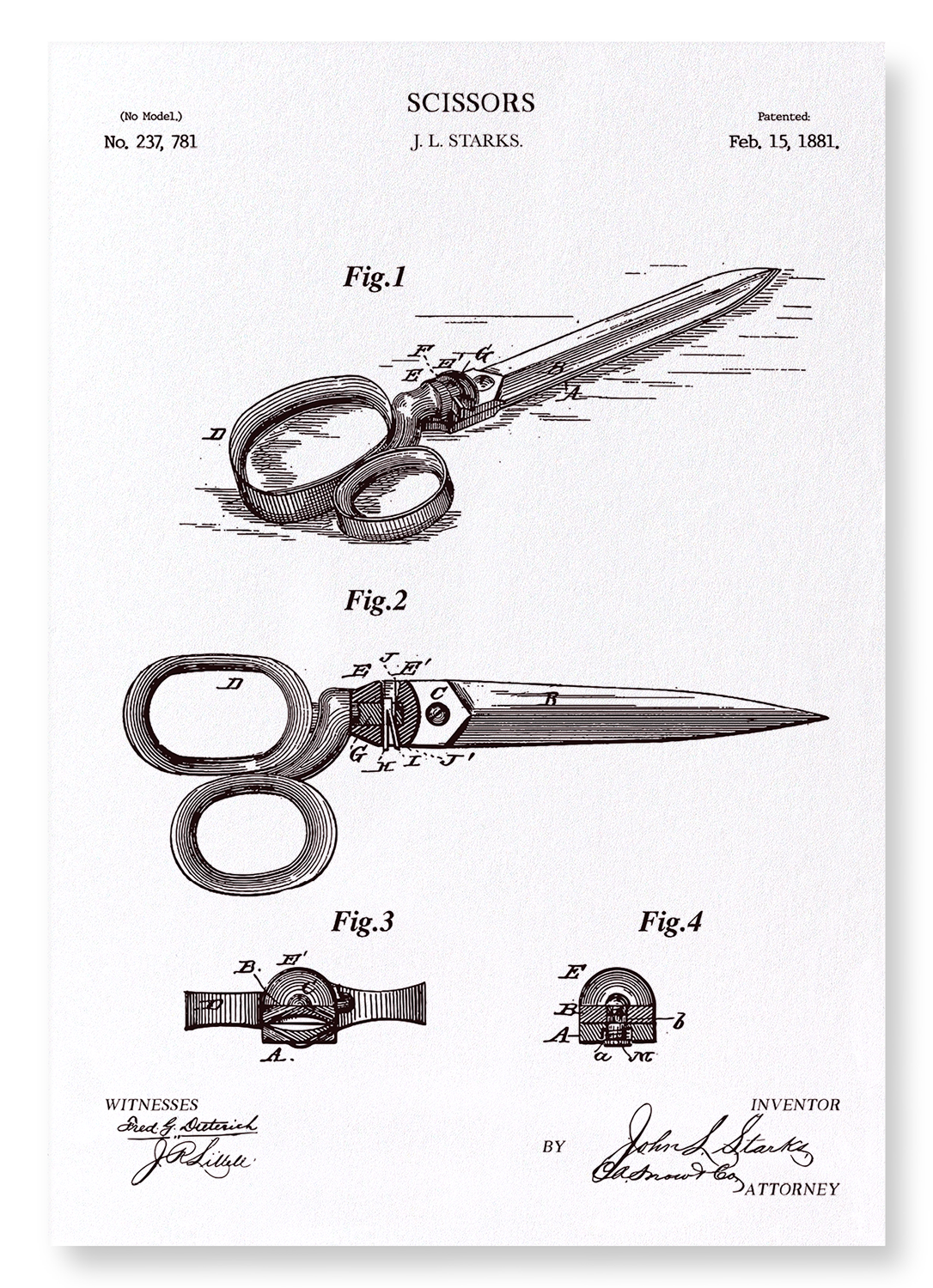 PATENT OF SCISSORS (1881): Patent Art Print